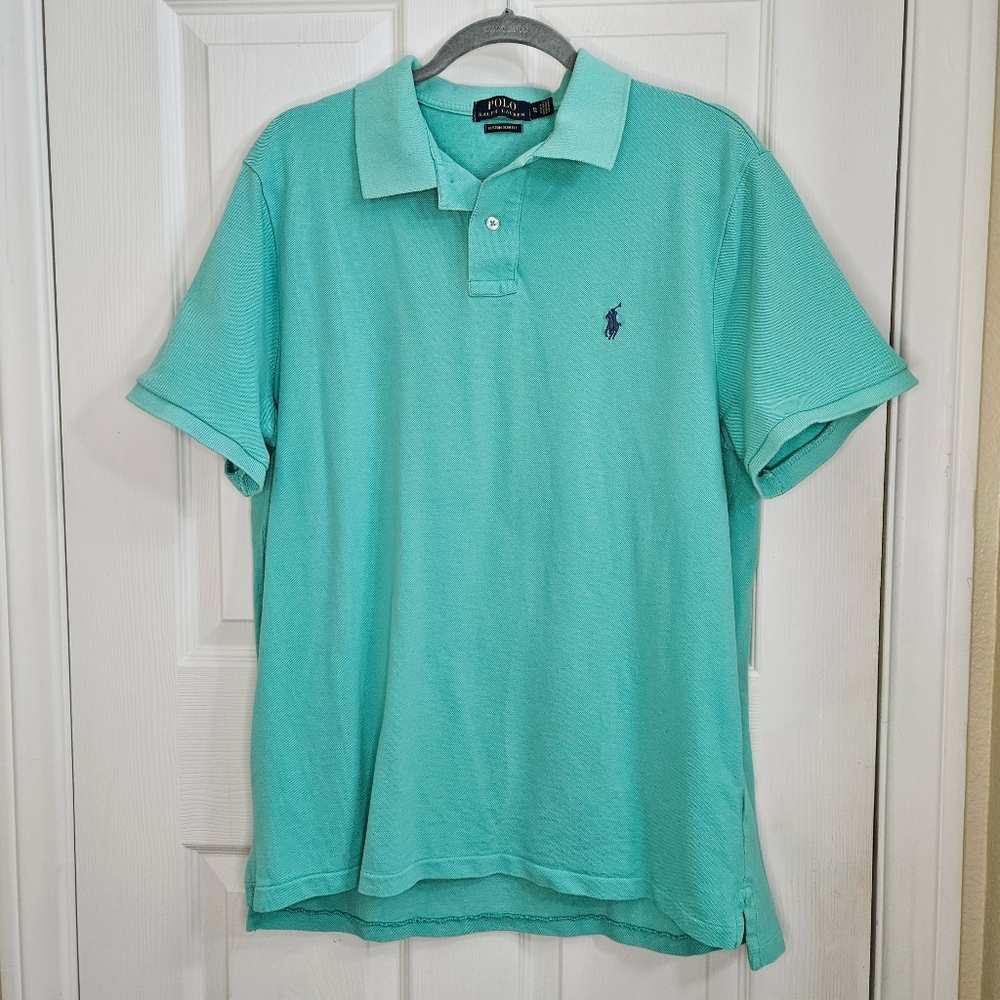 Polo Ralph Lauren Men's XL Custom Slim Fit Teal Cotton Polo Shirt